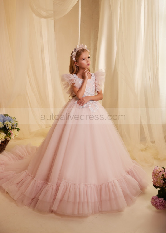 Leaf Lace Tulle V Back Extraordinary Flower Girl Dress